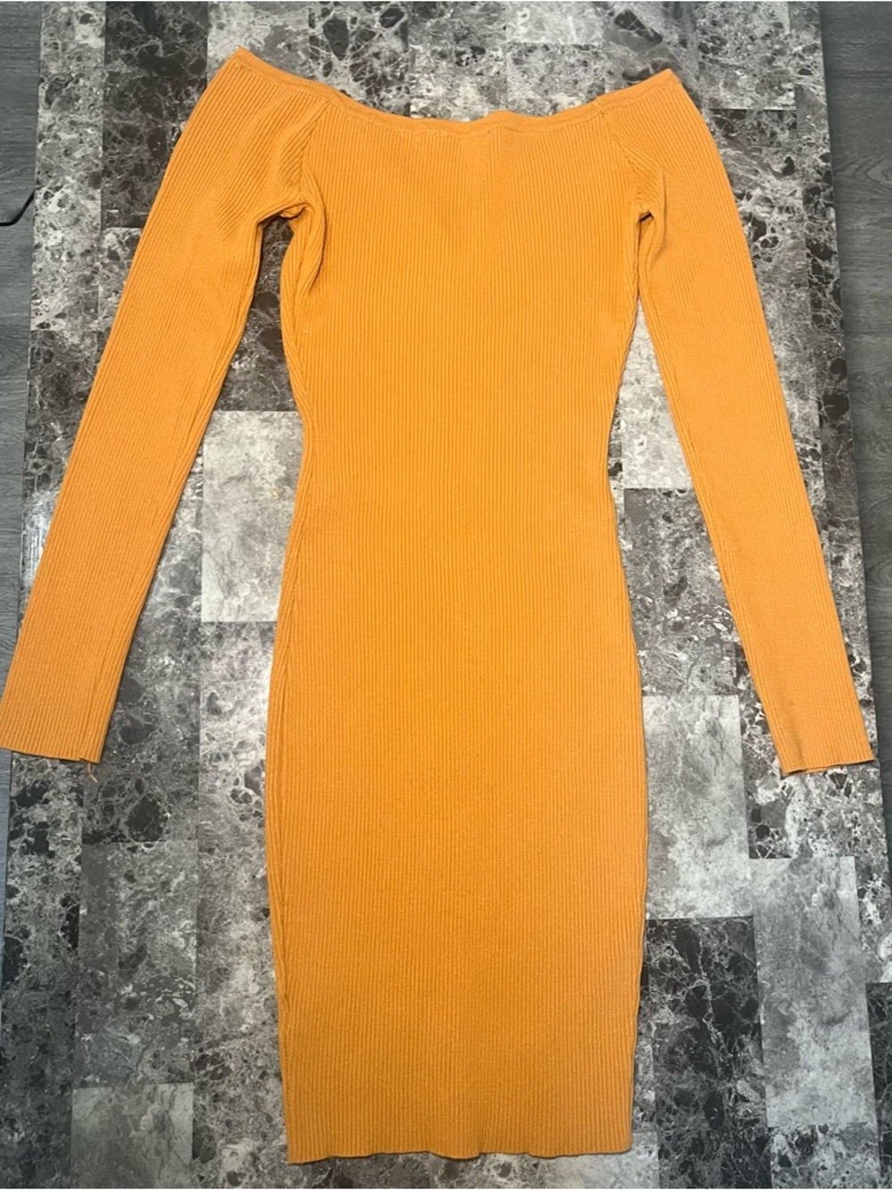 Hera Collection Off-Shoulder Button-Front Ribbed Mini Dress - Mustard - Picture 3 of 5